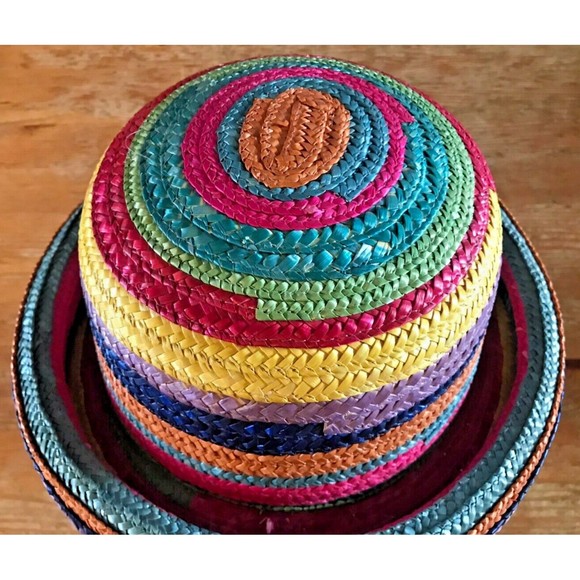 Rainbow Straw Pork Pie Hat Unisex Fedora Fun Casual Gay Pride Colorful - Picture 4 of 9